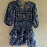 Sandro RTR sz 38 (6) blue floral Yana mini teired puff sleeve boho prints mini Photo 4