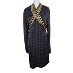 Max Studio  London Gold and Navy Print Dress Size Medium Navy Scarf A-Line Dress Photo 1