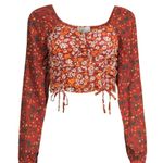 Madden NYC Shirred Print Peasant Top. Padded cups. Size L junior’s 11 Photo 4