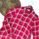 J.Jill Womens Shirt Tunic Red Plaid Double Button Up Long Sleeve Large Photo 1