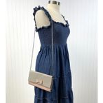 Guess Crossbody Envelope Clutch Faux Leather Taupe Pink Feminine Dainty Flirty Photo 9