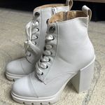 Amazing Lace  Lace Up White Booties W Heels Photo 0