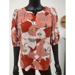 Loft Hibiscus Floral Red Pink Blouse XS Photo 2