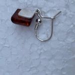 Sterling Silver 925 Diamond Shape Baltic Amber Drop Dangle Earrings Orange Photo 8
