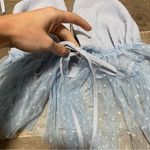 SheIn Baby Blue Halter Crop Top with Mesh Bottom Photo 3