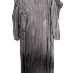 Topshop  Midi Dress
Plisse Cold Shoulder Pleated Silver Lace size 8 Photo 0