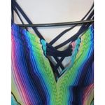 None Boho Festival Bright Multicolor Striped Tankini Swim Top Size Large Photo 4