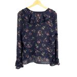 Alice Blue  Blouse Navy Ruffle Sheer Fabric Floral Feminine Small‎ Photo 2