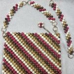Purse Brown Pink Wooden Beads 1960’s Marcus Brothers Of Miami Made In Japan 9x6 Photo 0