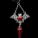 1pc Red Bat & Coffin Gothic‎ Bohemian Style Black Rope Necklace Silver Photo 2