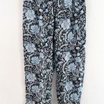 Tahari Linen Wide Leg Pants Large Blue Black Paisley Print Pull On Ankle Crop Photo 4