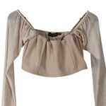 Pretty Little Thing Crop Top Womens 12 Beige Long Mesh Sleeve Boho Coquette Ballet Photo 1