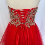Damas By Tiffany Designs Beaded Dress GownSz‎ Small Tulle Little Red Lace Corset Photo 5