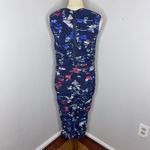 Salvatore Ferragamo  Sleeveless Blue Floral Silk Body-con Ruched‎ Dress Sz 44 Photo 2