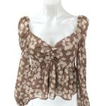 Grade & Gather Brown Floral Long Sleeve Smocked Babydoll Peplum Blouse Top Sz M Photo 0