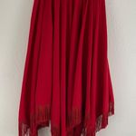 Vintage 90s Vibrant Red Western Cowgirl Fringe Hem High Waist Prairie Midi Skirt Photo 0