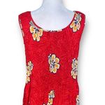 Vintage 90s Maxi Dress Red Tropical Hibiscus Floral Print Smocked Top Medium Photo 3