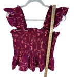 Hill House  Home Paz Smocked Ruffle Top M‎ Burgundy Floral Cottagecore Coquette Photo 7