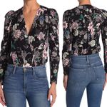 AFRM Surplice Long Sleeve Bodysuit Puff Sleeve Black Pink Floral Small S Size M Photo 1