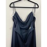 NWT AMSALE Chloe Navy Fluid Satin Drape Neck Side Slit Maxi Dress Size 16 GB131S Blue Photo 5