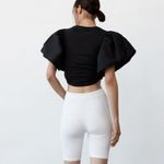 ZARA  Womens Ruffled Crop Top Statement Short Sleeve Ruched Black M Photo 5