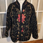 Icelandic Design Black Floral Embroidered Wool Blend‎ Full Zip Sweater Jacket S Photo 0
