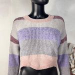 Luv lane crochet Cropped Sweater Knit Pullover Gray Purple Pink Cozy Cute S Size undefined Photo 0
