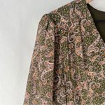 Love Riche  Chiffon Olive Paisley Ruffle Long Sleeve‎ Peasant Tiered Maxi Dress M Photo 4