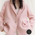 H&M  Pink Textured Tweed Blazer Jacket Gold Buttons Oversized Women Medium Photo 7