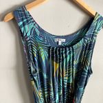 Croft & Barrow Tropical Leaf Print Midi Dress Blue Green Belted Pocketed S Photo 2