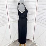 Loft  Crochet Trim Jersey Knit Sleeveless Belted Midi Dress Black Tan XS‎ Photo 3