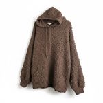 Umgee Brown Fuzzy Teddy Bear Sherpa Fleece Hoodie Sweatshirt Women's Casual Comfort Photo 2
