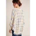 Anthropologie RAGA  Dulce Plaid Pommed Knit Poncho Sweater Ivory Small Photo 1