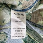 NWT ALEMAIS WINNIE FLORAL SPLICED BLUE BROWN Linen Short Sleeves SHIRT Blouse 2 Green Photo 8
