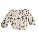 Emma Rose Bishop Sleeve Top Cross Print Beige Blouse Sheer Long Sleeve‎ Tan Size M Photo 1