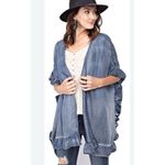 Canvas Washed Denim Ruffle Open Cardigan Size L boho western Blue Size L Photo 6