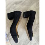 Talbots  Black Suede Leather Chunky Rhinestone Pearl Buckle Heel Photo 2