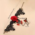 Vintage‎ Style Red Rose Design Bracelet Ring Integrated Gothic Mitten Bracelet Black Photo 6