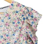 ZARA Floral Sequin Crop Top Blouse Flutter Sleeves Cream Pink Blue, Size Medium Photo 4
