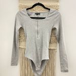 Topshop Gray Bodysuit Long Sleeve Photo 1