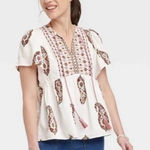 Knox Rose  White Paisley Print Flutter Sleeve Tassel Boho Blouse S Photo 0