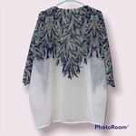 Charming Charlie  medium cardigan womens white blue floral pattern sheer flowy Photo 2