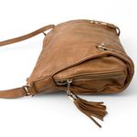 MMS Brown Faux Leather Medium Size Crossbody Bag Purse Shoulder Gold Hard Wear Photo 1
