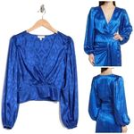 Ronny Kobo Royal Blue Satin Damask Eugenia Surplice Crop Blouse Top Size Small Photo 1