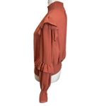 frame denim Frame High Neck Long Sleeves Ruffled Smocked Chiffon Blouse Spice Womens Size M Photo 4