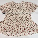 Torrid Neutral Beige Red Floral Chiffon Ruffle Short Sleeve Smocked Top Size 3X Photo 6