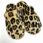 J.Crew NEW Leopard Fuzzy Faux Fur Slippers Womens 6 Animal Print Cozy Slip On Photo 1