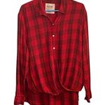 Mossimo Blouse Top Shirt Red Plaid Long Sleeve Collared Relaxed Flowy Size L Photo 1