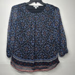 Croft & Barrow Blouse Women’s Size Small Boho Floral Geometric Print 3/4 Sleeve Photo 0