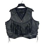 First Genuine Leather Black Tasseled Fringe Moto Western XL Vest Photo 0